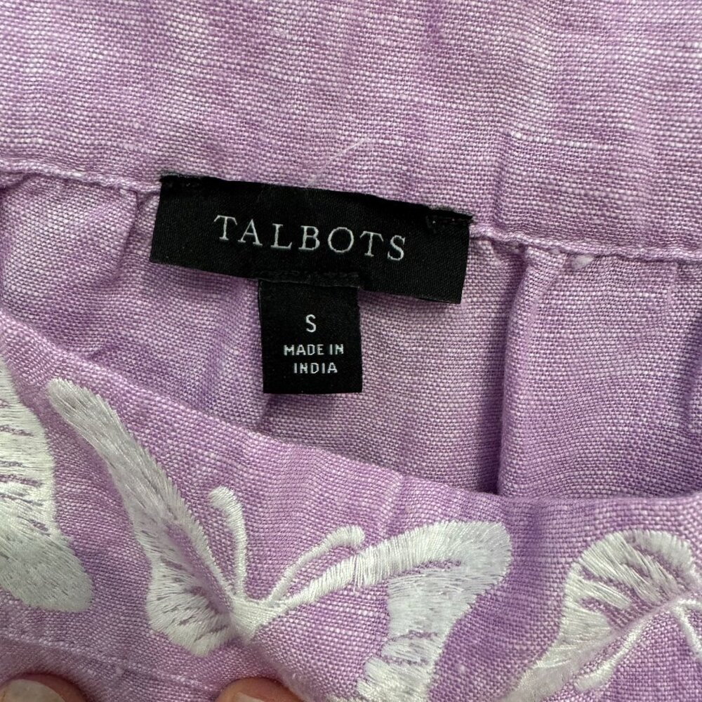 TALBOTS linen butterfly embroidered square neck top size S - Picture 4 of 7